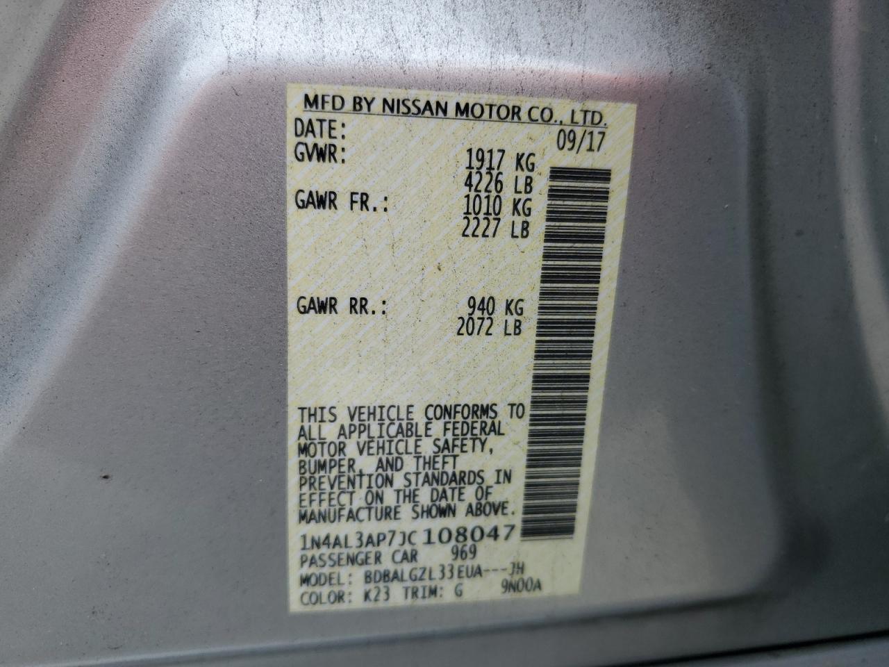 2018 Nissan Altima 2.5 VIN: 1N4AL3AP7JC108047 Lot: 83930685