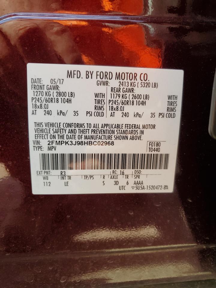 2017 Ford Edge Sel VIN: 2FMPK3J98HBC02968 Lot: 80360075