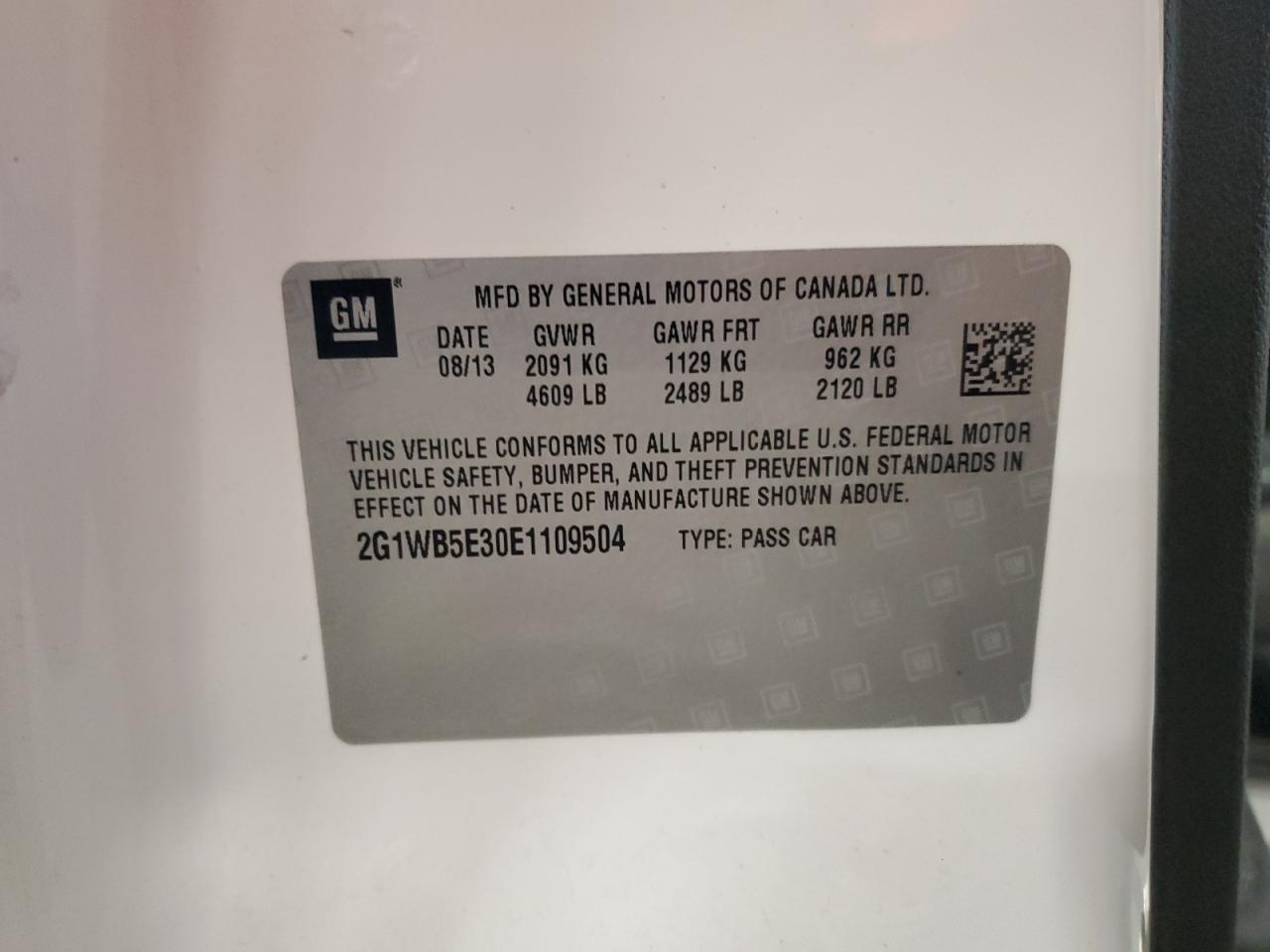 2014 Chevrolet Impala Limited Lt VIN: 2G1WB5E30E1109504 Lot: 71678605