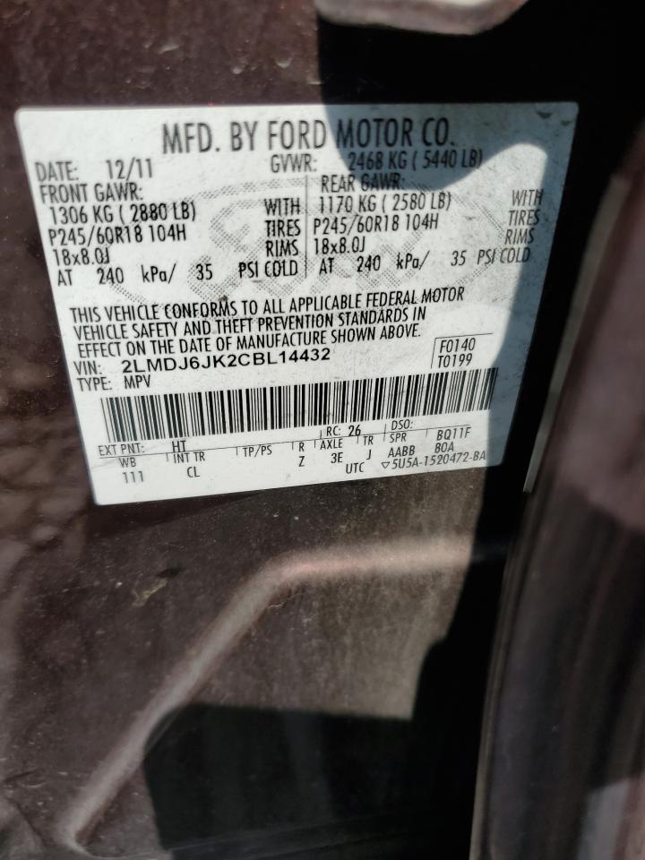 2012 Lincoln Mkx VIN: 2LMDJ6JK2CBL14432 Lot: 71646315