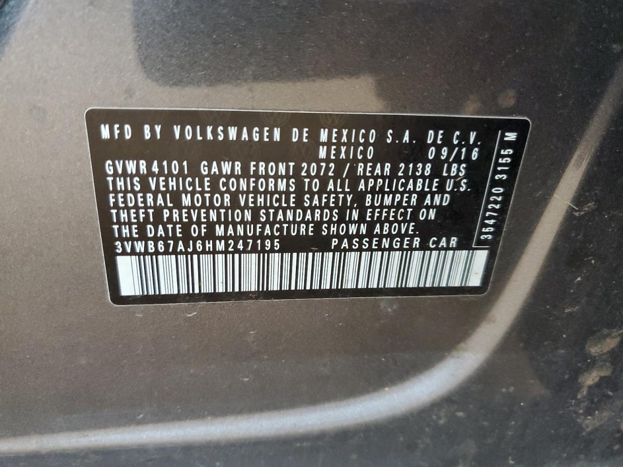 2017 Volkswagen Jetta Se VIN: 3VWB67AJ6HM247195 Lot: 81815705