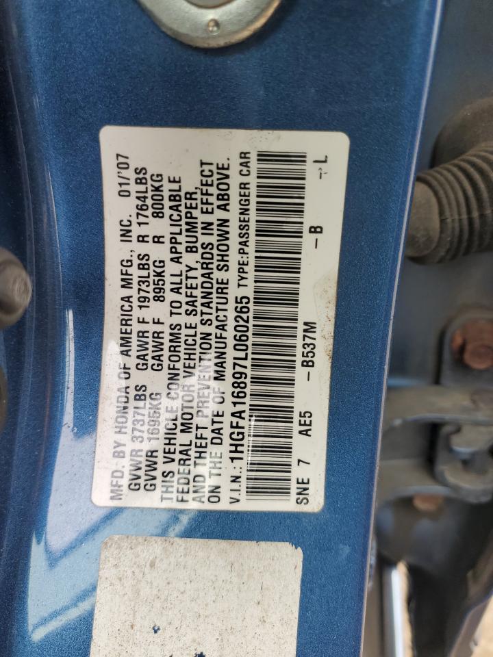 2007 Honda Civic Ex VIN: 1HGFA16897L060265 Lot: 84384655