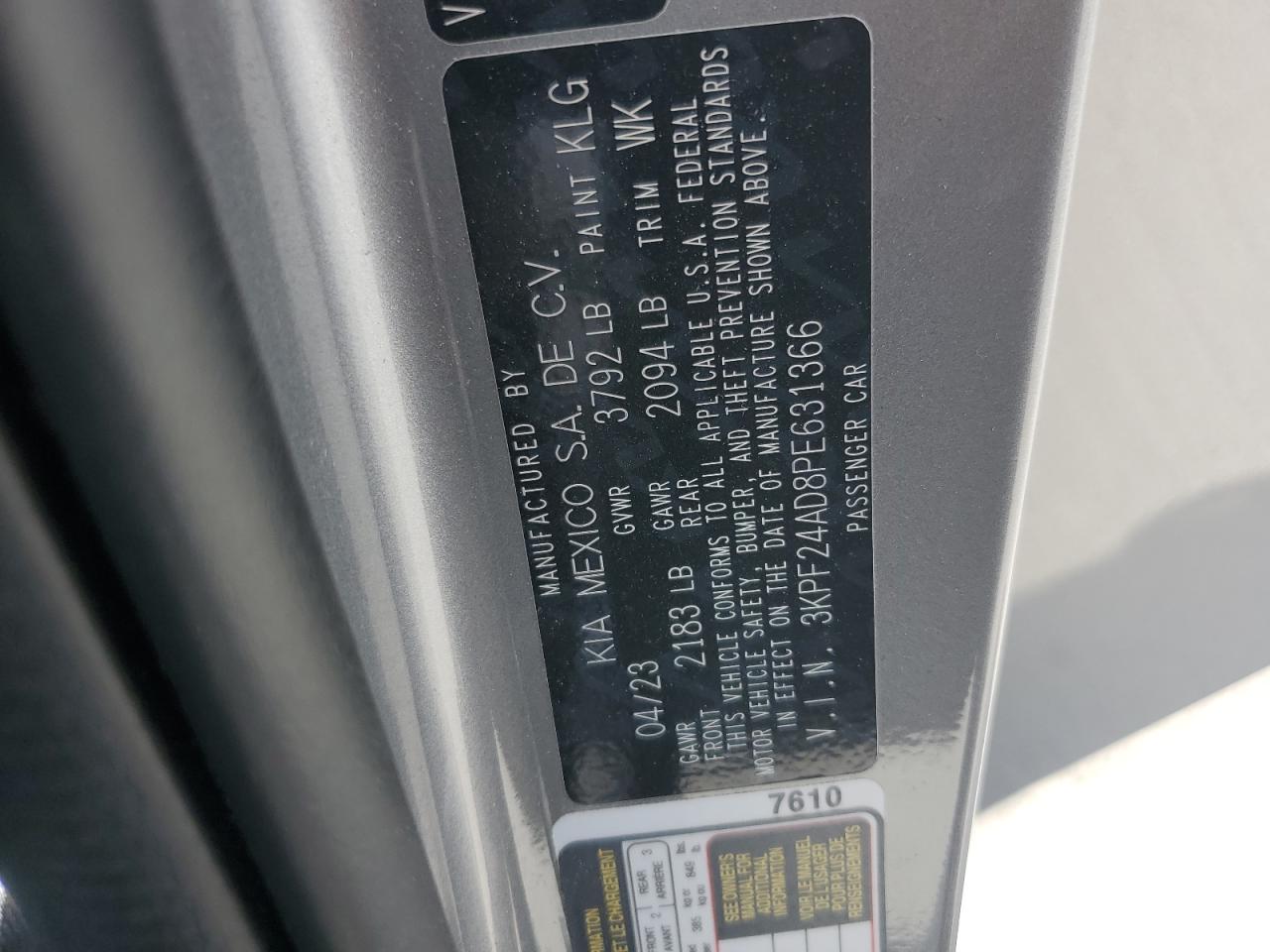 2023 Kia Forte Lx VIN: 3KPF24AD8PE631366 Lot: 71308715