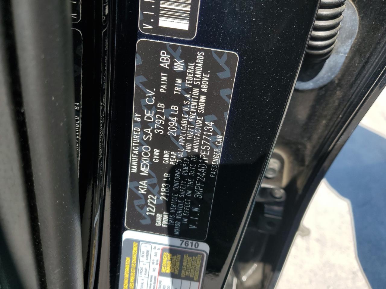 2023 Kia Forte Lx VIN: 3KPF24AD1PE577134 Lot: 81070035