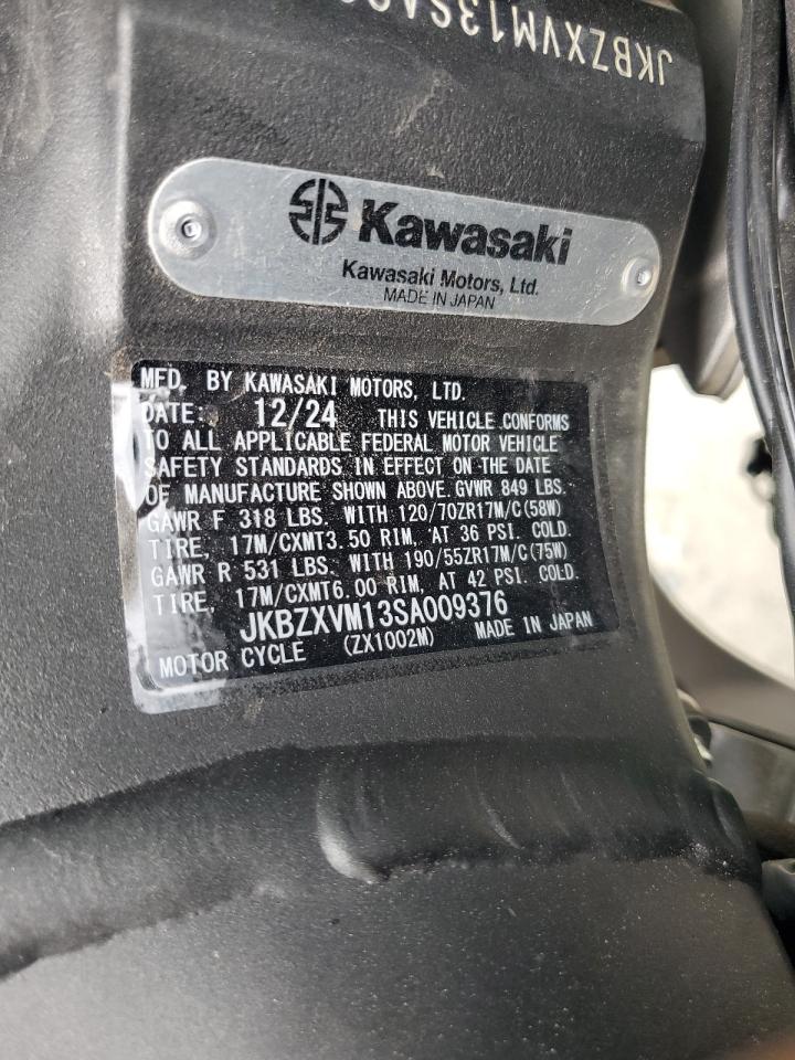 2025 Kawasaki Zx1002 M VIN: JKBZXVM13SA009376 Lot: 83927345