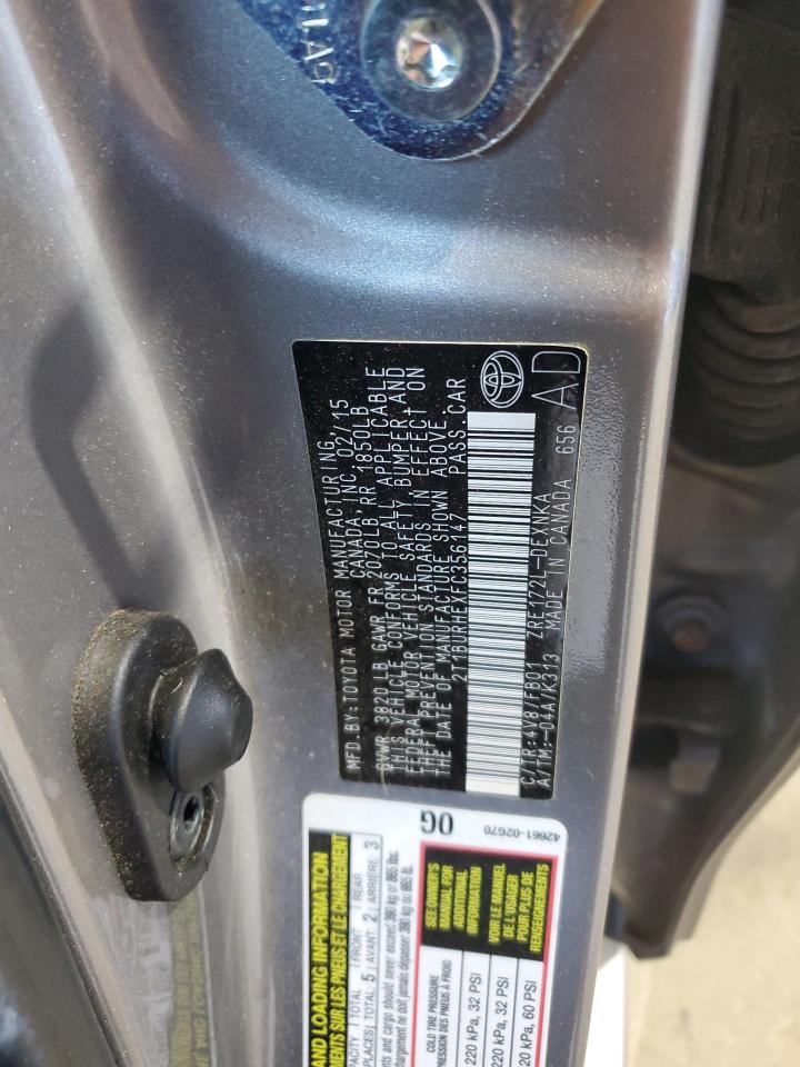 2015 Toyota Corolla L VIN: 2T1BURHEXFC356147 Lot: 84777675