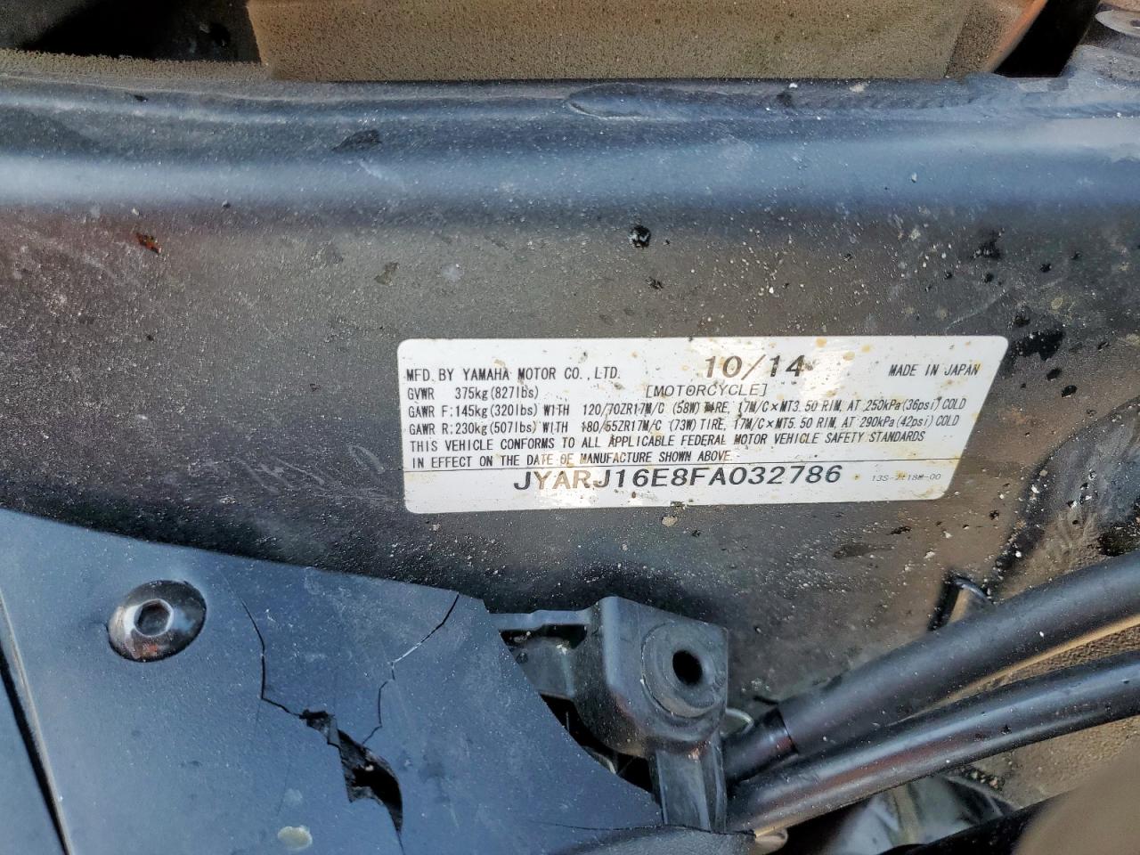 2015 Yamaha Yzfr6 VIN: JYARJ16E8FA032786 Lot: 80279045