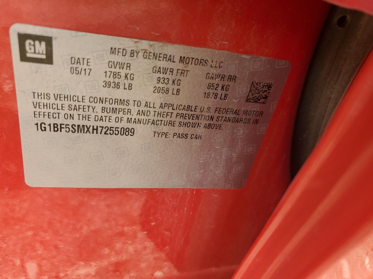 2017 Chevrolet Cruze Premier VIN: 1G1BF5SMXH7255089 Lot: 81392615