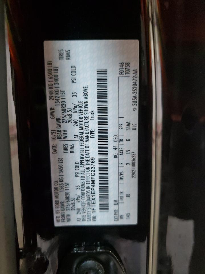 2021 Ford F150 Super Cab VIN: 1FTEX1EP4MFC23769 Lot: 70008745