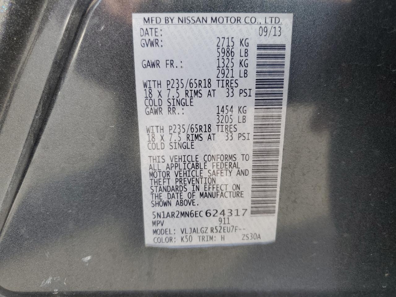 2014 Nissan Pathfinder S VIN: 5N1AR2MN6EC624317 Lot: 80273655