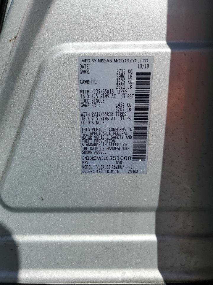 2020 Nissan Pathfinder S VIN: 5N1DR2AN5LC583600 Lot: 84206445