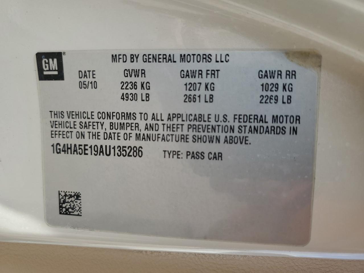 2010 Buick Lucerne Cx VIN: 1G4HA5E19AU135286 Lot: 71039695