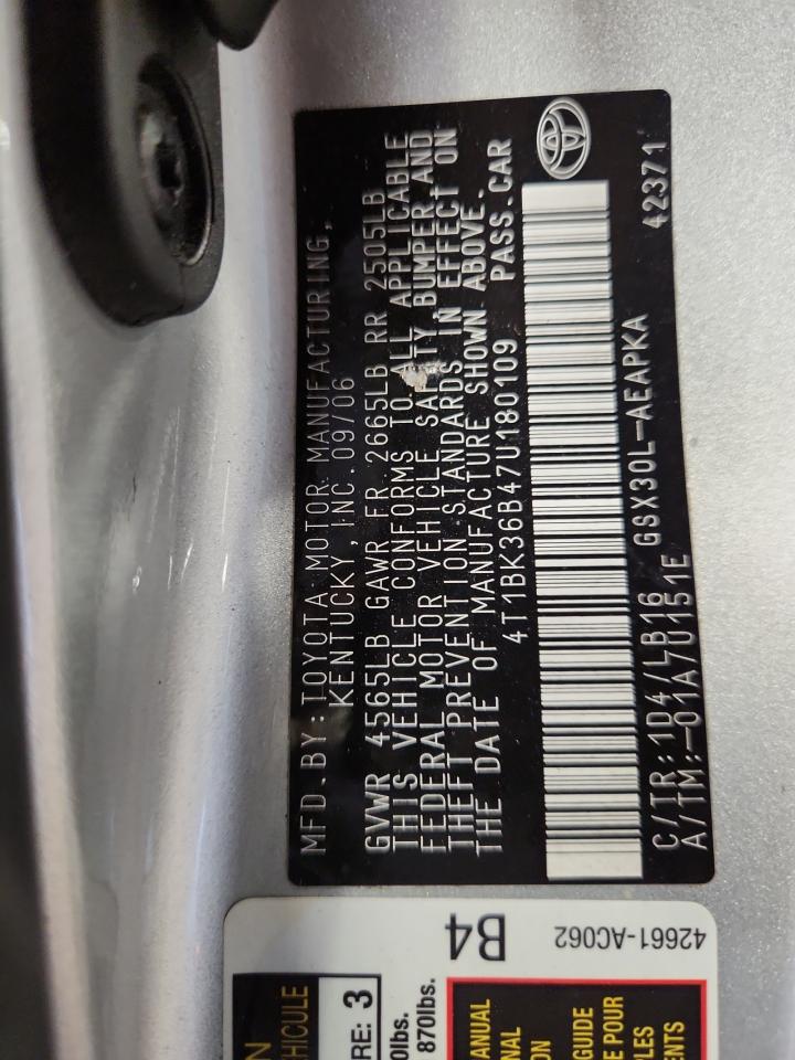 2007 Toyota Avalon Xl VIN: 4T1BK36B47U180109 Lot: 80609155