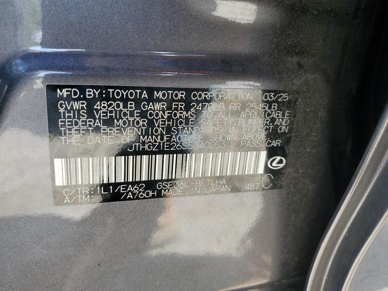 2025 Lexus Is 350 F Sport VIN: JTHGZ1E26S5040253 Lot: 71474395