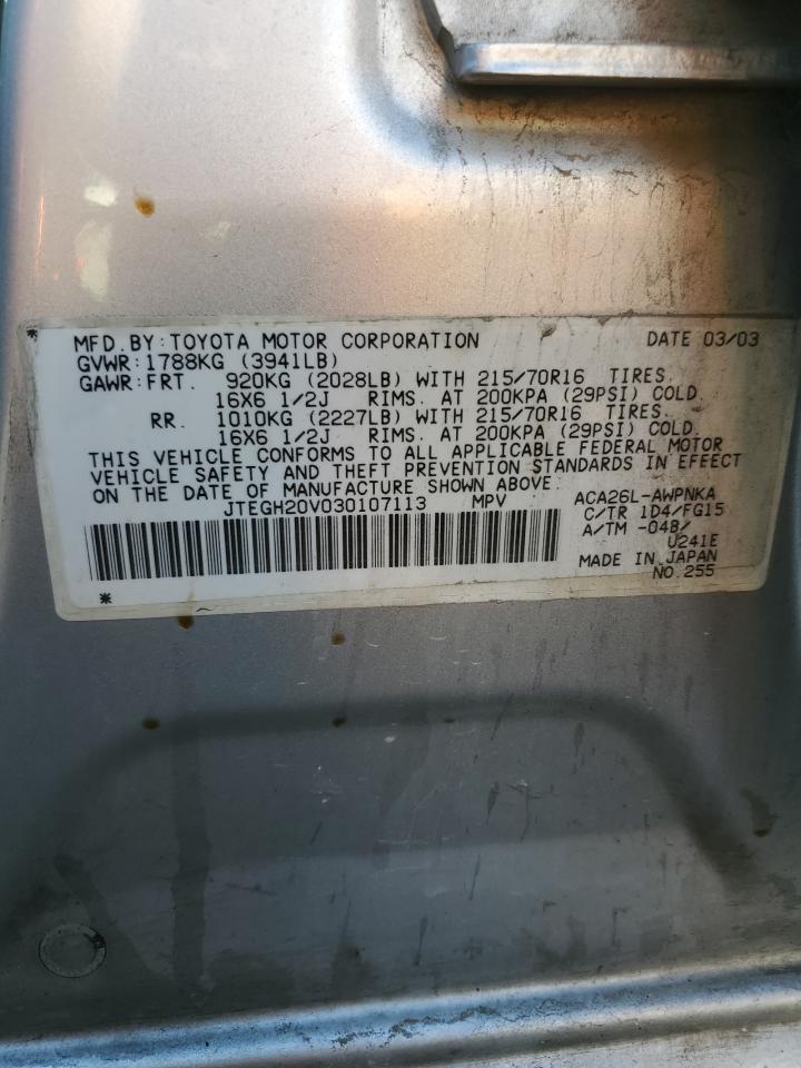 2003 Toyota Rav4 VIN: JTEGH20V030107113 Lot: 83756225