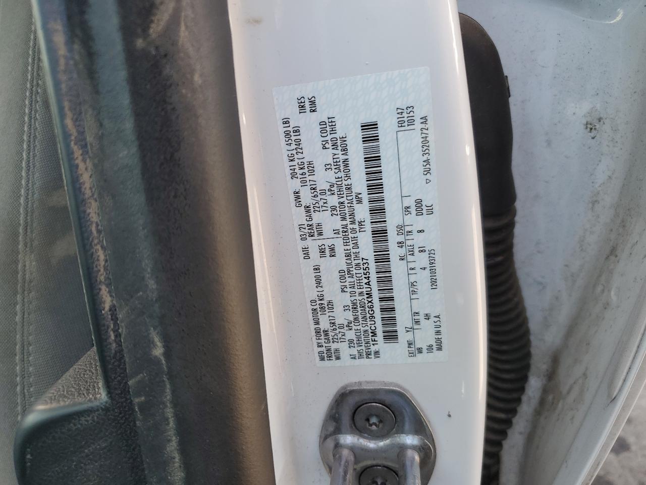 2021 Ford Escape Se VIN: 1FMCU9G6XMUA45537 Lot: 70649645