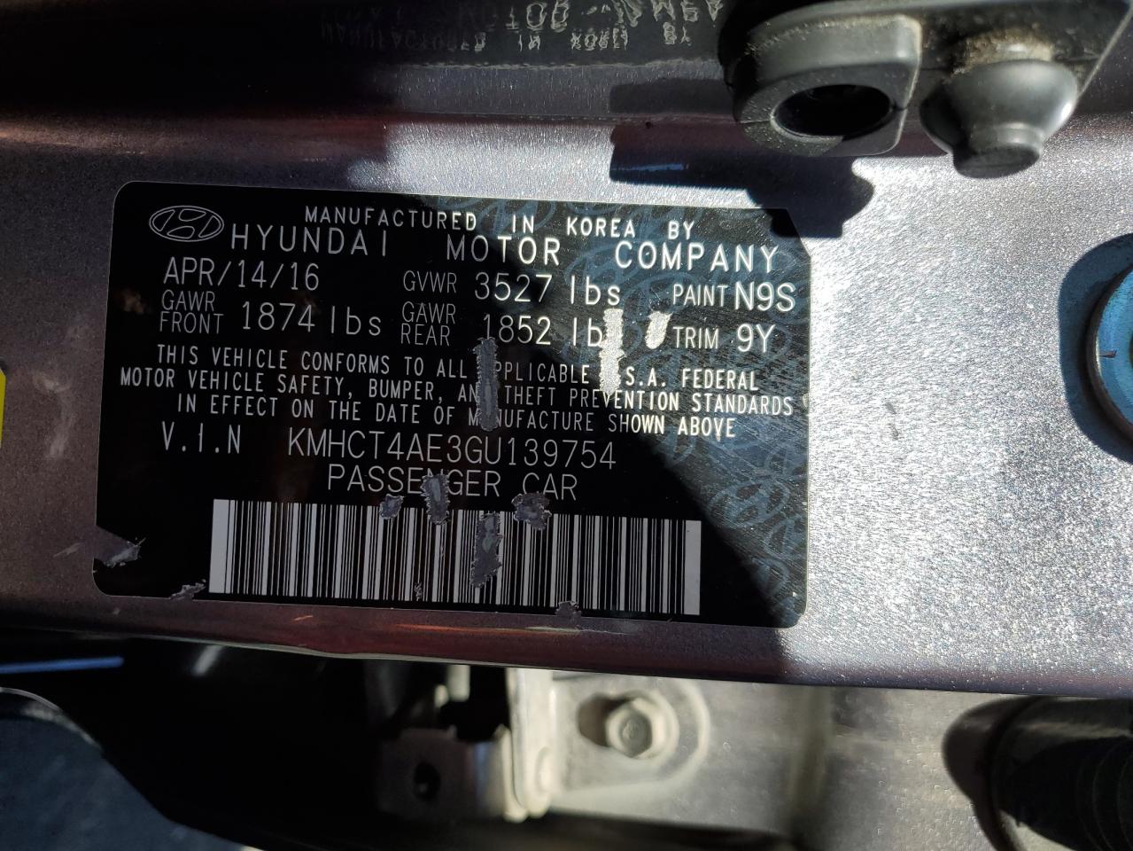 2016 Hyundai Accent Se VIN: KMHCT4AE3GU139754 Lot: 84606715