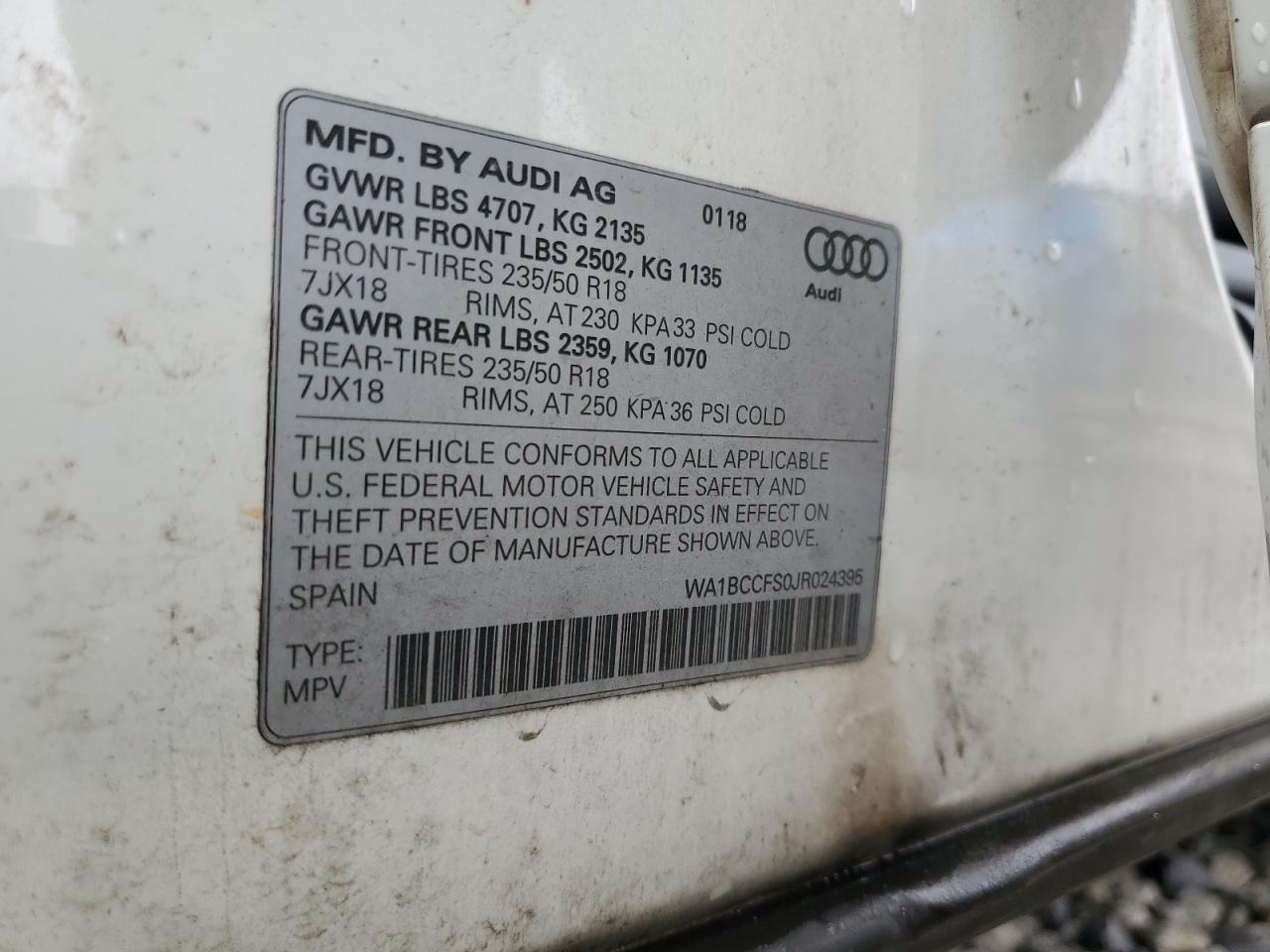 2018 Audi Q3 Premium VIN: WA1BCCFS0JR024395 Lot: 83929915