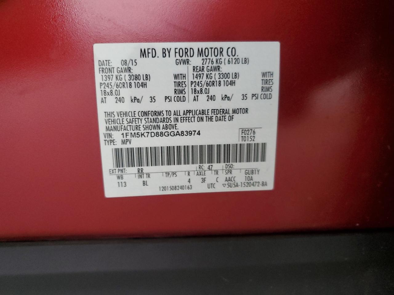 2016 Ford Explorer Xlt VIN: 1FM5K7D88GGA83974 Lot: 81030385