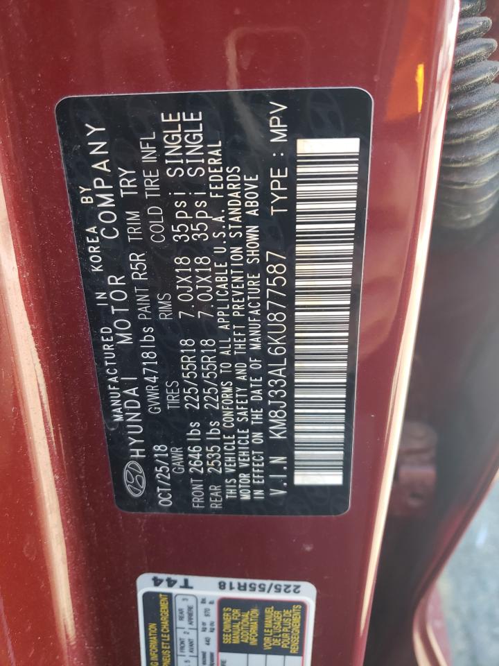 2019 Hyundai Tucson Limited VIN: KM8J33AL6KU877587 Lot: 71302785