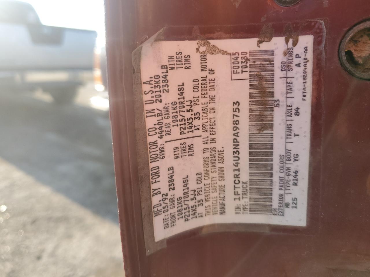 1992 Ford Ranger Super Cab VIN: 1FTCR14U3NPA98753 Lot: 71173275