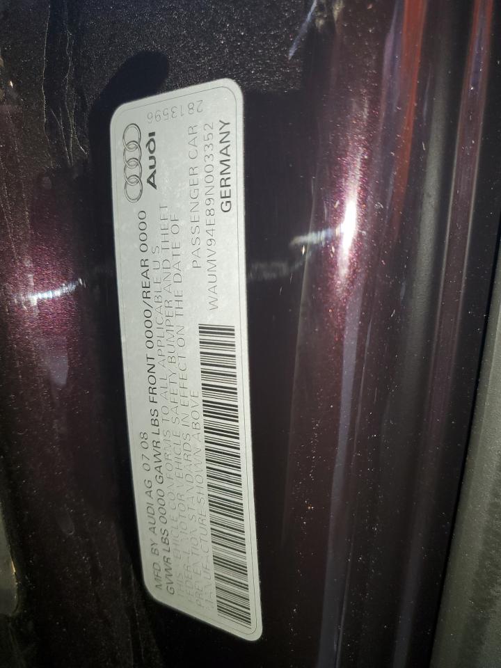 2009 Audi A8 L Quattro VIN: WAUMV94E89N003352 Lot: 80532225