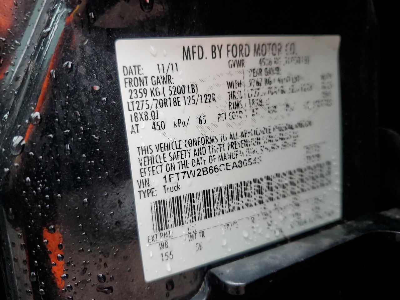 2012 Ford F250 Super Duty VIN: 1FT7W2B66CEA86545 Lot: 81562185