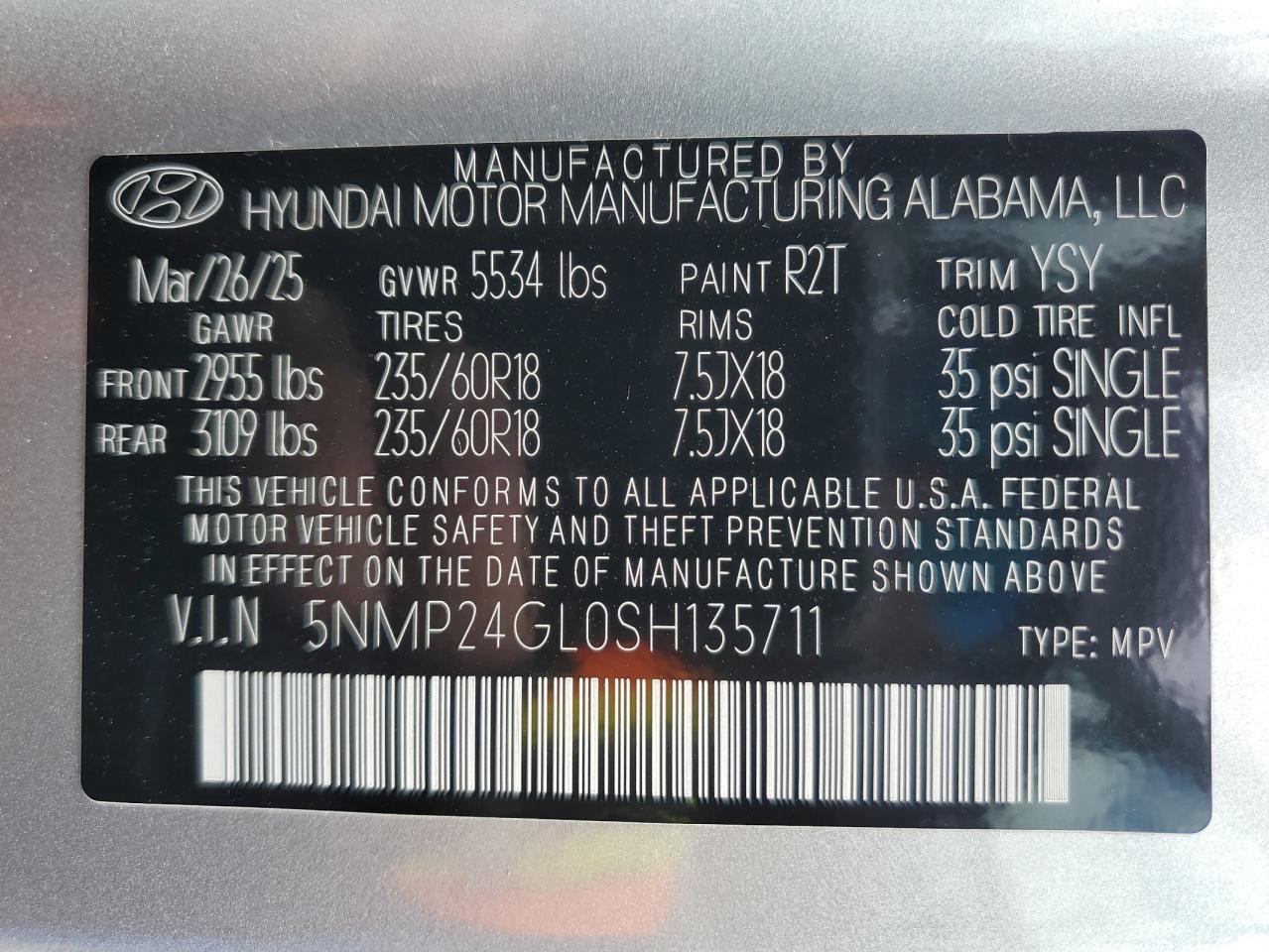 2025 Hyundai Santa Fe Sel VIN: 5NMP24GL0SH135711 Lot: 84718025