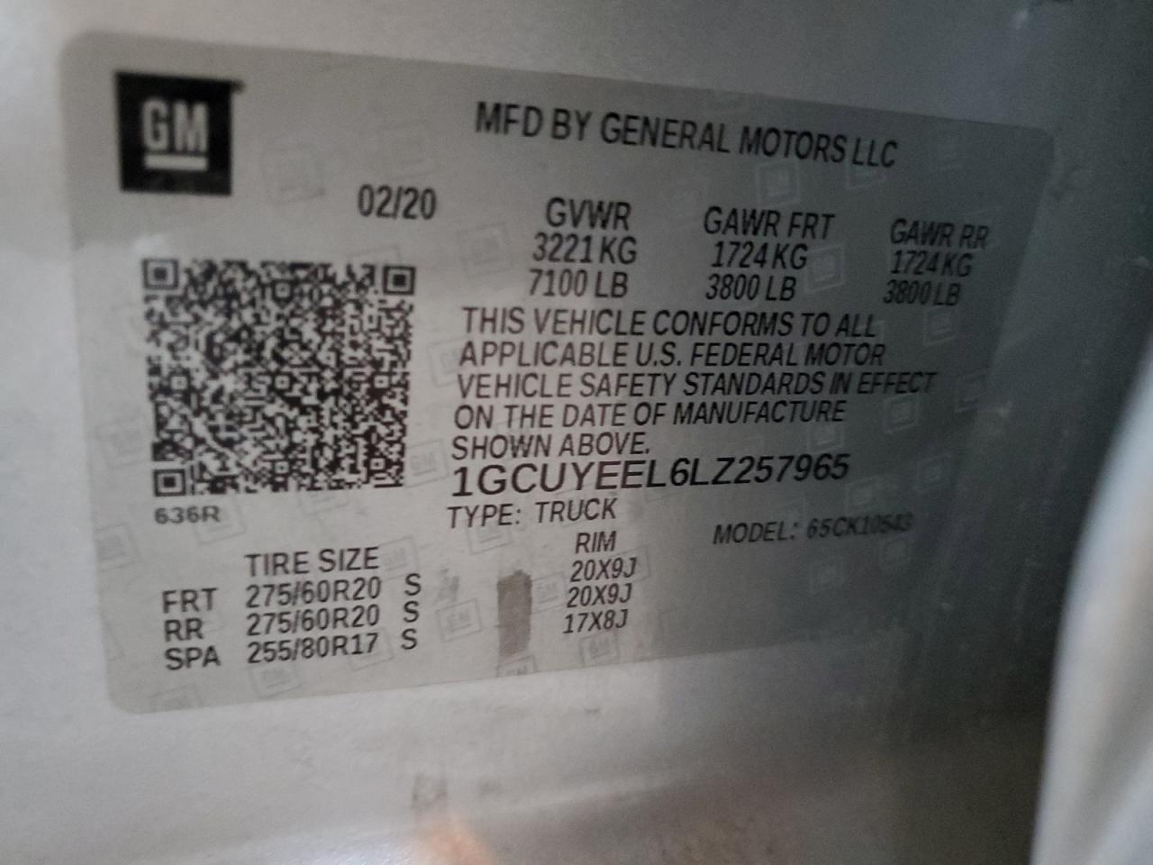 2020 Chevrolet Silverado K1500 Rst VIN: 1GCUYEEL6LZ257965 Lot: 84421115