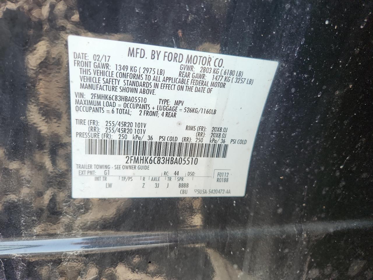 2017 Ford Flex Sel VIN: 2FMHK6C83HBA05510 Lot: 81036375