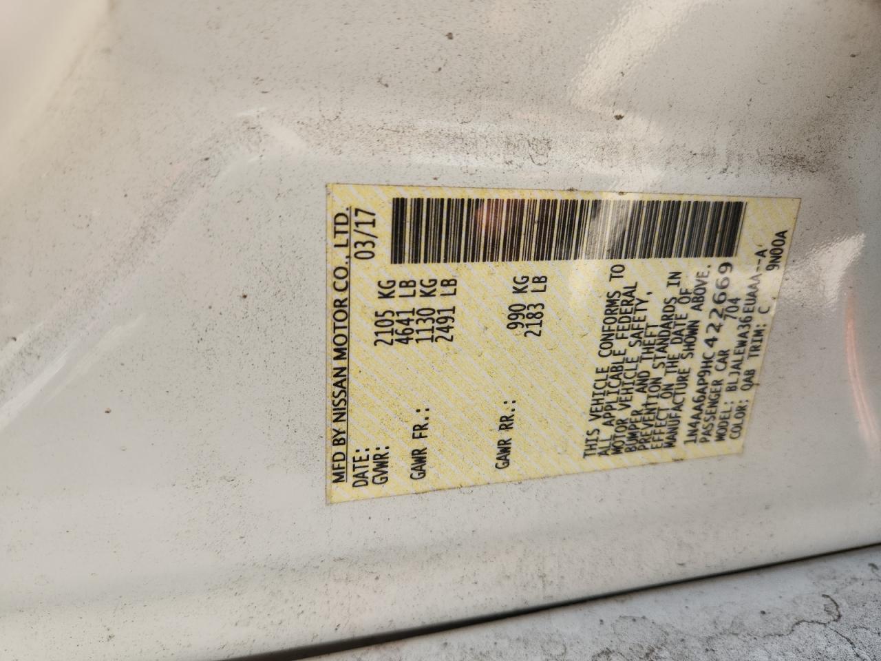 2017 Nissan Maxima 3.5S VIN: 1N4AA6AP9HC422669 Lot: 71323345