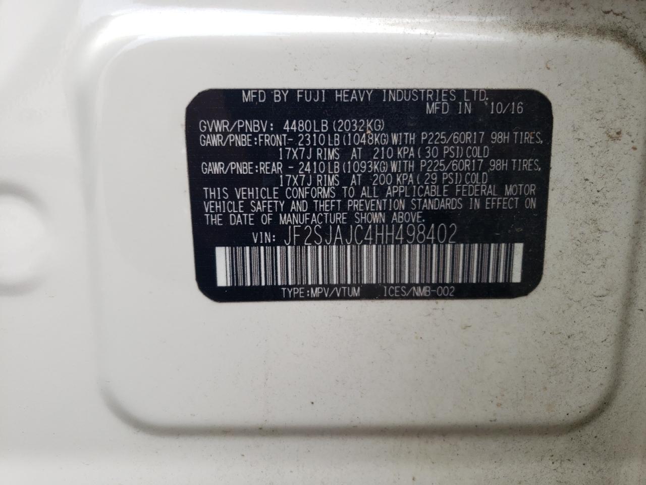 2017 Subaru Forester 2.5I Limited VIN: JF2SJAJC4HH498402 Lot: 71419815