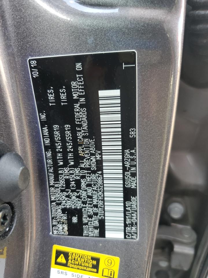 2019 Toyota Highlander Limited VIN: 5TDYZRFH2KS298674 Lot: 80207775