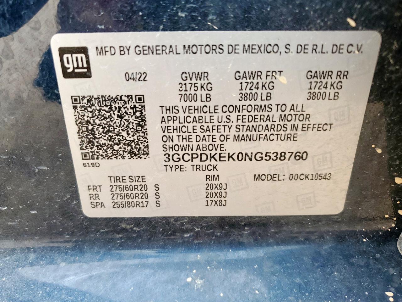 2022 Chevrolet Silverado K1500 Lt-L VIN: 3GCPDKEK0NG538760 Lot: 71721075