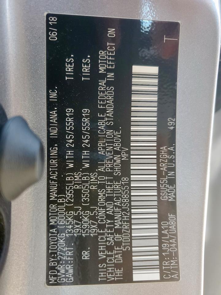 2018 Toyota Highlander Limited VIN: 5TDDZRFH2JS885518 Lot: 80203835