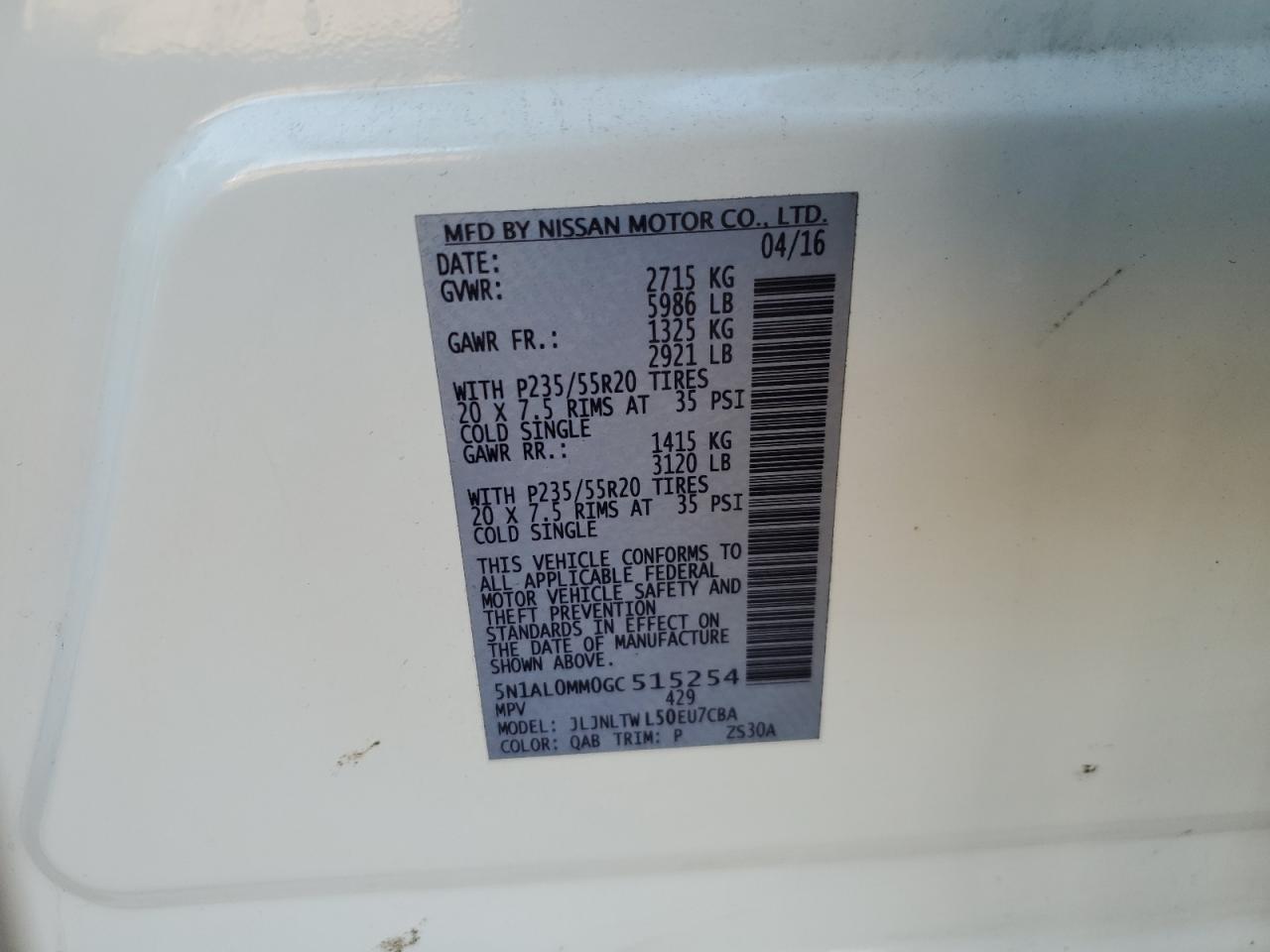 2016 Infiniti Qx60 VIN: 5N1AL0MM0GC515254 Lot: 80844745