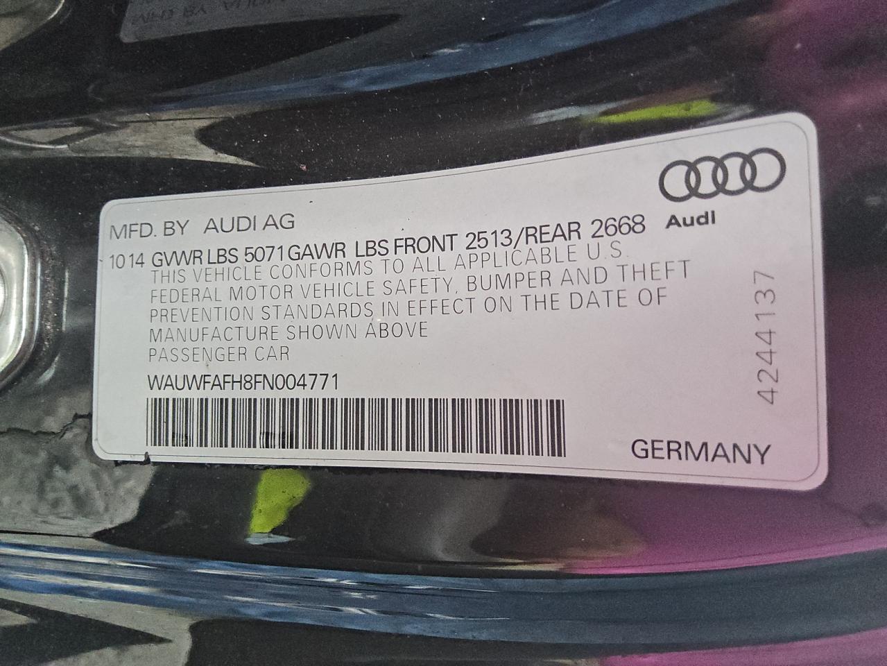 2015 Audi A5 Prestige VIN: WAUWFAFH8FN004771 Lot: 80275975