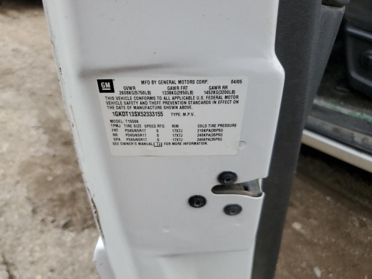 2005 GMC Envoy VIN: 1GKDT13SX52333155 Lot: 81321755