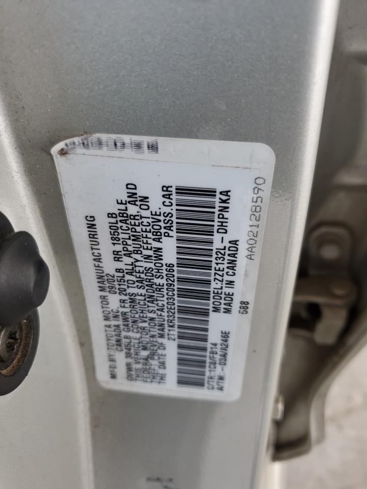 2003 Toyota Corolla Matrix Xr VIN: 2T1KR32E03C092066 Lot: 90570695