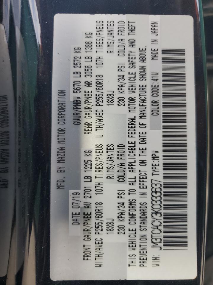 2019 Mazda Cx-9 Touring VIN: JM3TCACY3K0333637 Lot: 70983145