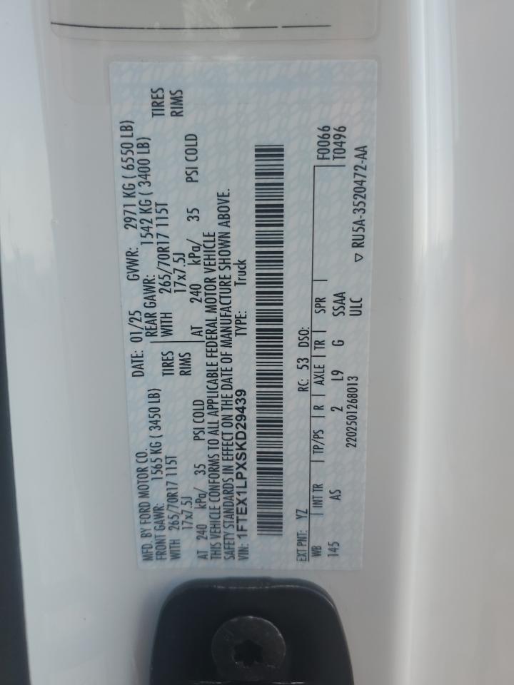 2025 Ford F150 Xl VIN: 1FTEX1LPXSKD29439 Lot: 81040585