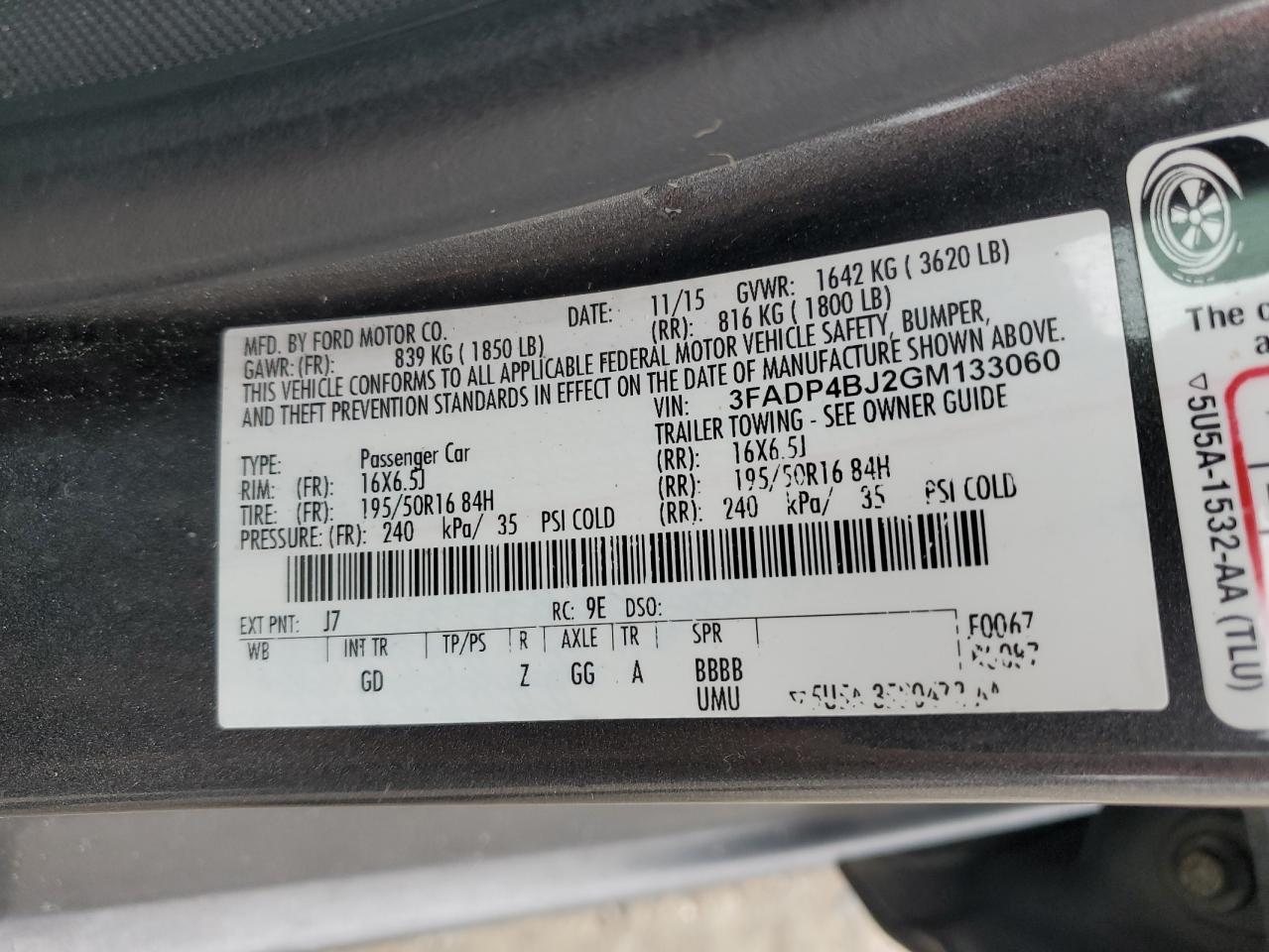 2016 Ford Fiesta Se VIN: 3FADP4BJ2GM133060 Lot: 80699385