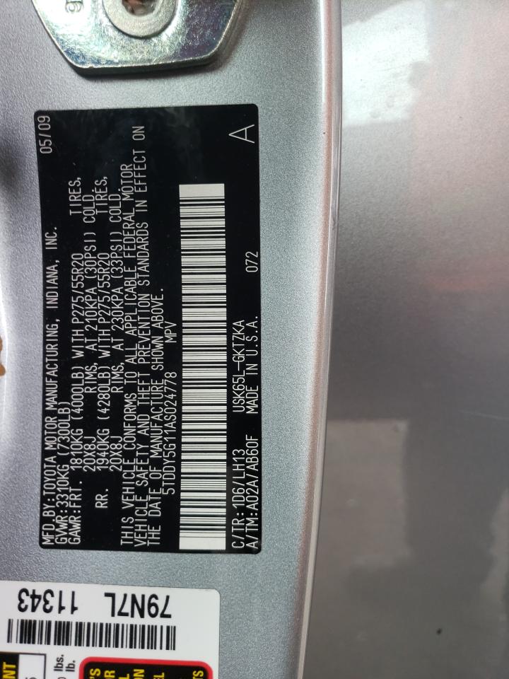 2010 Toyota Sequoia Platinum VIN: 5TDDY5G11AS024778 Lot: 80157285