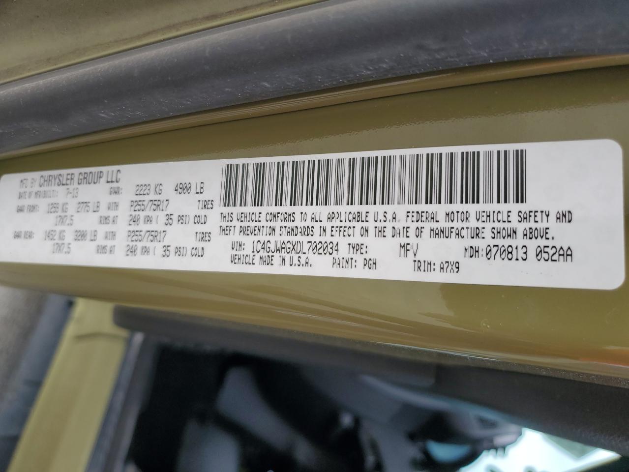 2013 Jeep Wrangler Sport VIN: 1C4GJWAGXDL702034 Lot: 81456445