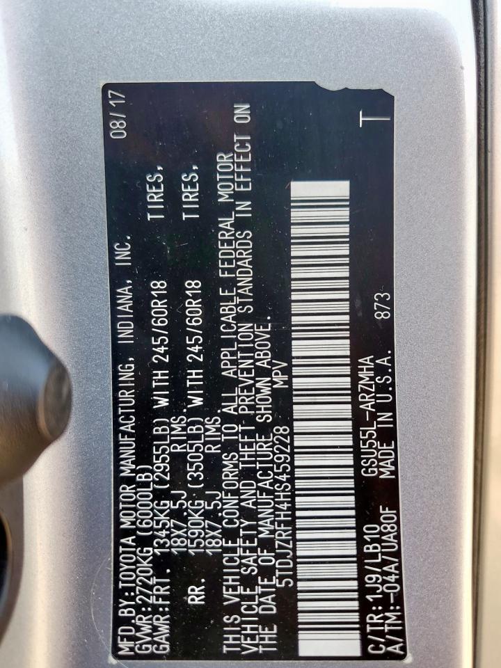 2017 Toyota Highlander Se VIN: 5TDJZRFH4HS459228 Lot: 84579675