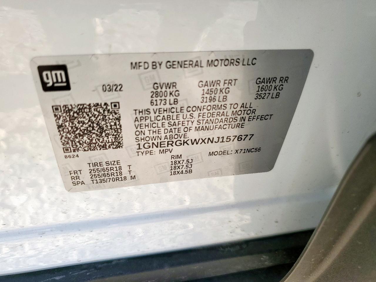 2022 Chevrolet Traverse Lt VIN: 1GNERGKWXNJ157677 Lot: 81577725