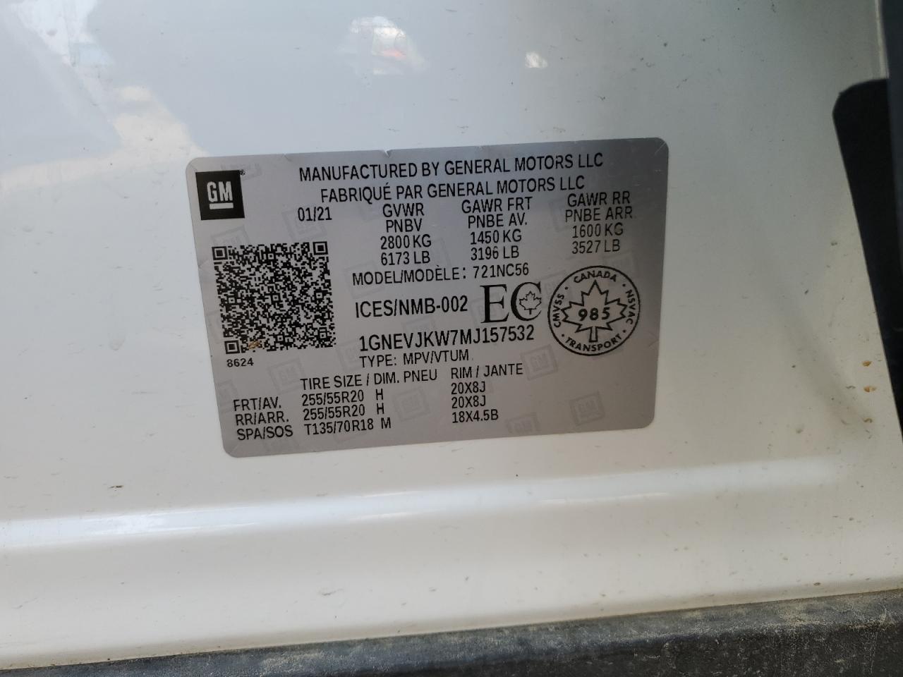 2021 Chevrolet Traverse Rs VIN: 1GNEVJKW7MJ157532 Lot: 71820945