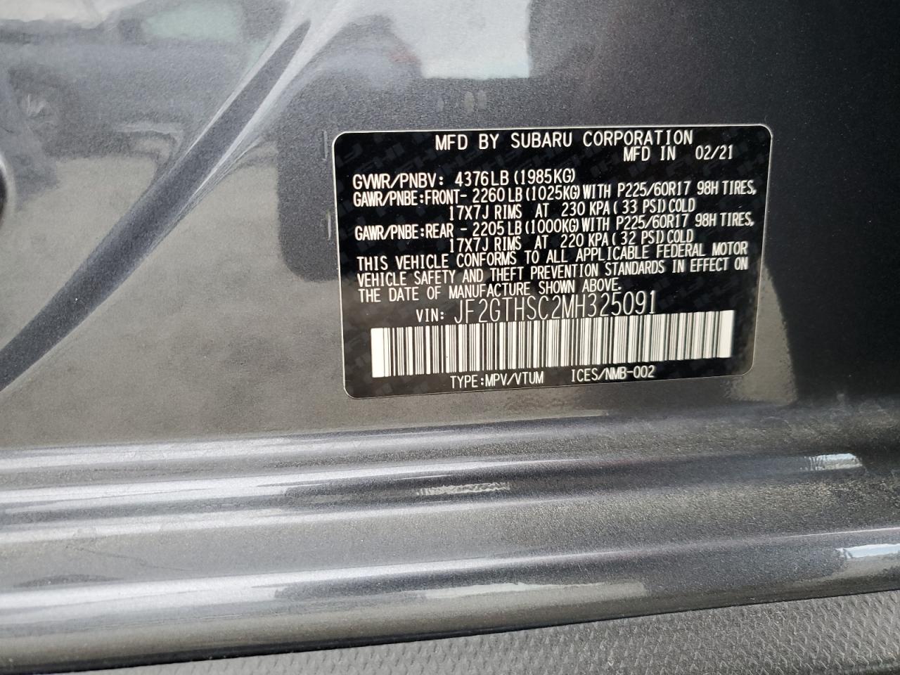 2021 Subaru Crosstrek Sport VIN: JF2GTHSC2MH325091 Lot: 81483335