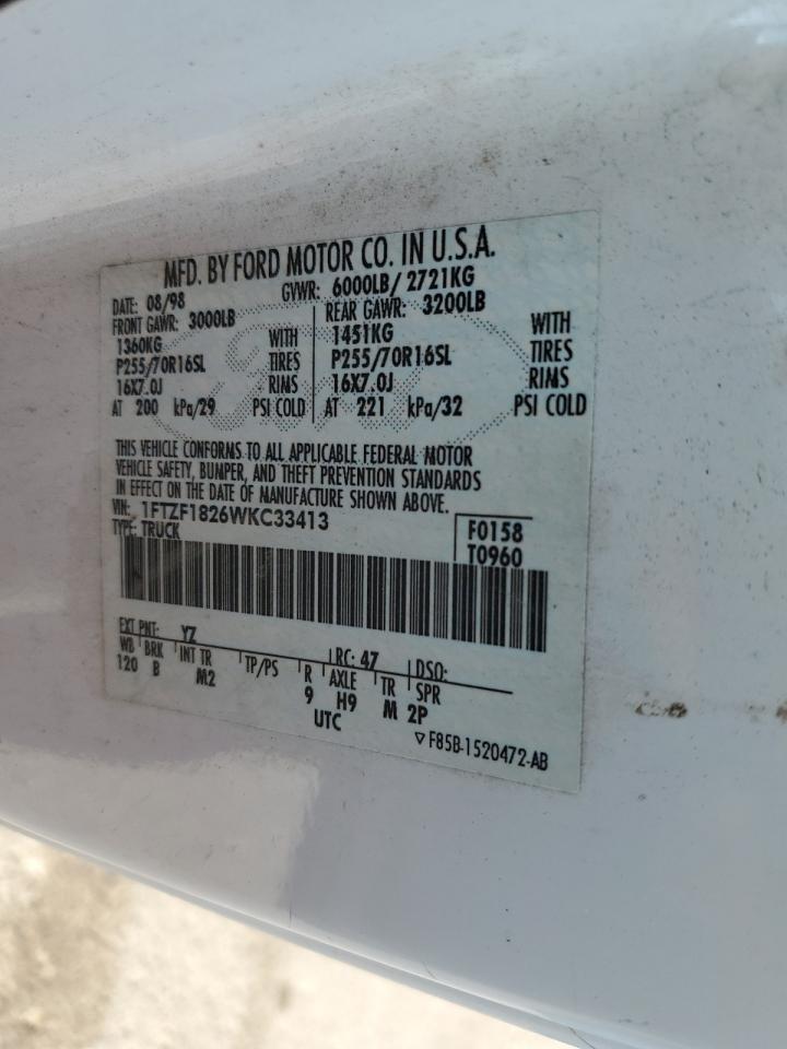 1998 Ford F150 VIN: 1FTZF1826WKC33413 Lot: 72064485