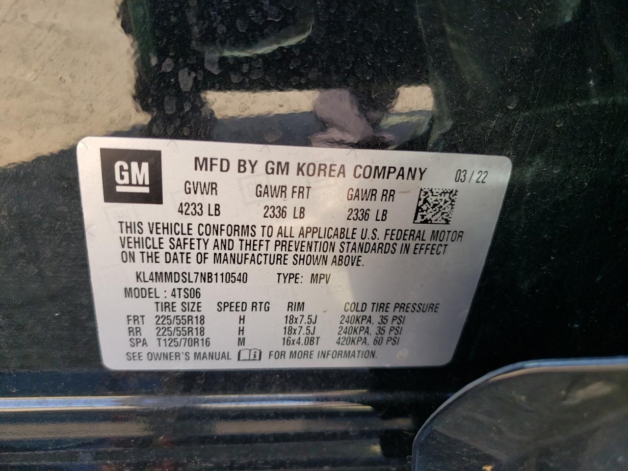 2022 Buick Encore Gx Select VIN: KL4MMDSL7NB110540 Lot: 80802885